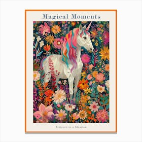 Unicorn In The Meadow Floral Portrait 2 Poster Canvas Print