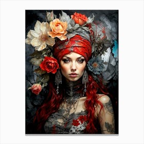 Woman With Red Hair And Flowers Canvas Print