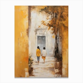 Two People Walking Down The Street Canvas Print