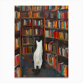 White Cat In The Library - Looking For Another Book Canvas Print