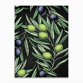 Olives On A Black Background - olives poster, kitchen wall art Canvas Print