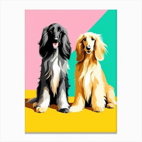 'Afghan Hound Pups' , This Contemporary art brings POP Art and Flat Vector Art Together, Colorful, Home Decor, Kids Room Decor,  Animal Art,  Puppy Bank - 26th Canvas Print