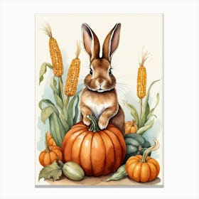 Painting Of A Cute Bunny With A Pumpkins (6) Canvas Print