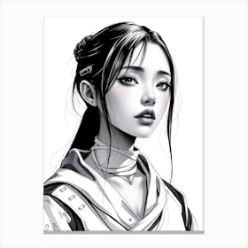 Asian Girl Portrait Drawing Canvas Print