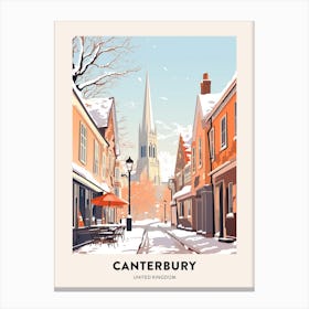 Vintage Winter Travel Poster Canterbury United Kingdom 1 Canvas Print