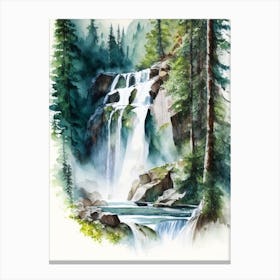 Icicle Creek Falls, United States Water Colour  (3) Canvas Print