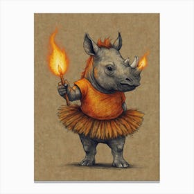 Rhino With Fire Canvas Print