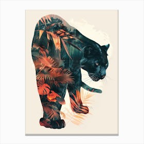 Double Exposure Realistic Black Panther With Jungle Canvas Print