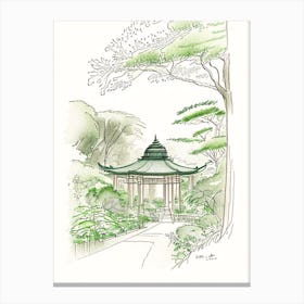 Meiji Shrine Inner Garden, Japan Vintage Pencil Drawing Canvas Print
