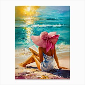 Girl Reading On The Beach Canvas Print