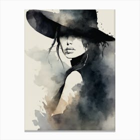 Woman In Black Hat Canvas Print