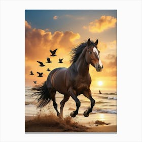 Horse Running On The Beach Canvas Print