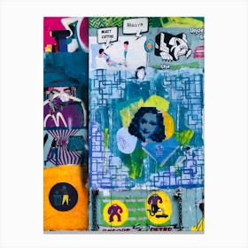 Blue Graffiti Collage Canvas Print