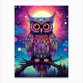 Colorful Owl On A Branch Canvas Print