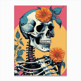 Floral Skeleton In The Style Of Pop Art (1) Canvas Print