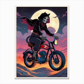 Skeleton On A Motorcycle Canvas Print