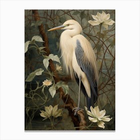 Dark And Moody Botanical Egret 3 Canvas Print