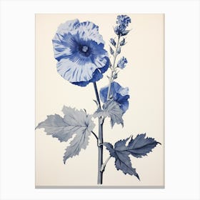 Blue Botanical Hollyhock 2 Canvas Print