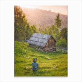 Lonely House On A Hill At Dawn Oil Painting Landscape Canvas Print