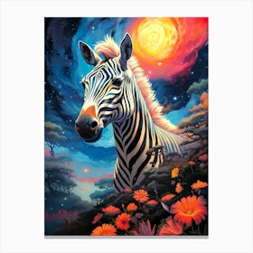 Zebra Colorful Floral Canvas Print