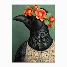 Flowers and Crow Canvas Print