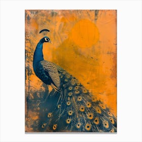 Blue & Orange Sunset Peacock Canvas Print