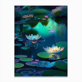 Pond With Lily Pads, Water, Waterscape Holographic 3 Canvas Print