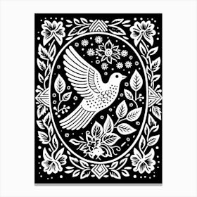 B&W Bird Linocut Dove 1 Canvas Print
