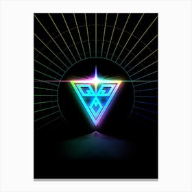 Neon Geometric Glyph in Candy Blue and Pink with Rainbow Sparkle on Black n.0186 Canvas Print