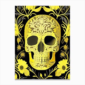 Skull With Floral Patterns 1 Yellow Line Drawing Canvas Print