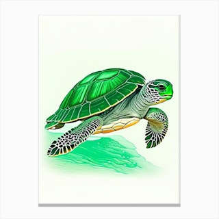 Green Sea Turtle (Chelonia Mydas), Sea Turtle Retro 1 Canvas Print