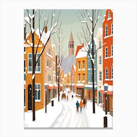 Retro Winter Illustration Bruges Belgium 3 Canvas Print