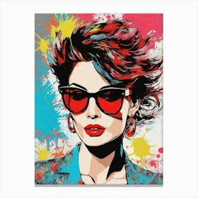 Pop Art Woman With Red Shades Canvas Print