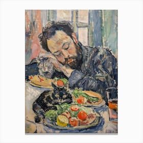 Portrait Of A Man With Cats Eating A Burrito Canvas Print