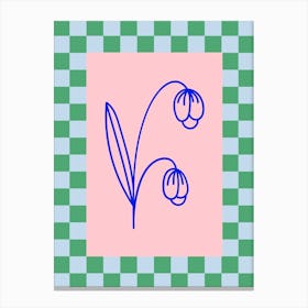 Modern Checkered Flower Poster Blue & Pink 13 Canvas Print
