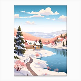 Vintage Winter Travel Illustration Big Bear Lake California 3 Canvas Print