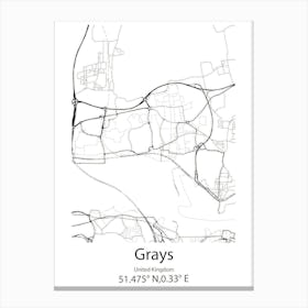 Grays,United Kingdom Minimalist Map Canvas Print