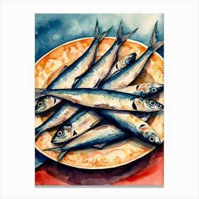 Sardines On A Plate 4 Canvas Print