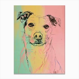 Pastel Dog Line Illustration Pink Green Yellow Canvas Print