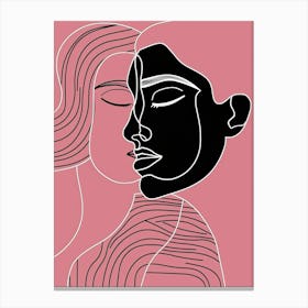 Minimalist Portrait Line Pink Woman 3 Canvas Print