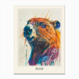 Beaver Colourful Watercolour 3 Poster Canvas Print