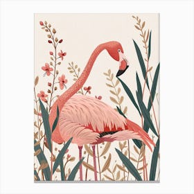 Andean Flamingo And Oleander Minimalist Illustration 4 Canvas Print