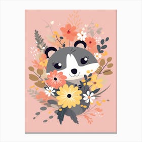 Cute Kawaii Flower Bouquet With A Playful Possum 4 Canvas Print