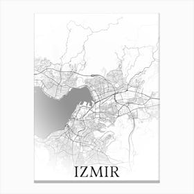 İzmir, Türkiye, City Map, Black And White Fade Design Canvas Print