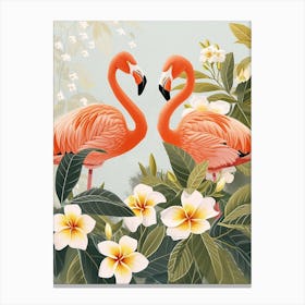 Andean Flamingo And Plumeria Minimalist Illustration 4 Canvas Print