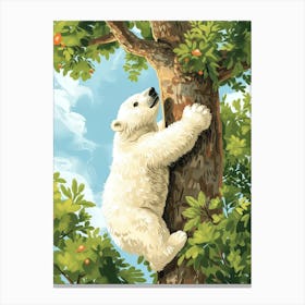 Polar Bear Cub Climbing A Tree Storybook Illustration 1 Canvas Print