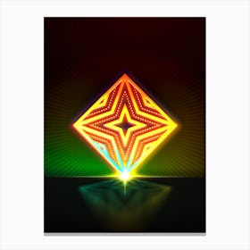 Neon Geometric Glyph in Watermelon Green and Red on Black n.0379 Canvas Print