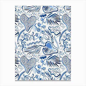 Tropical Forest Jungle Leaves Blue Canvas Print