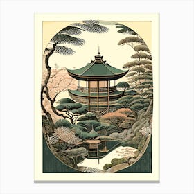 Ginkaku Ji Temple 1, Japan Vintage Botanical Canvas Print