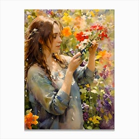 Girl In Flowers Canvas Print